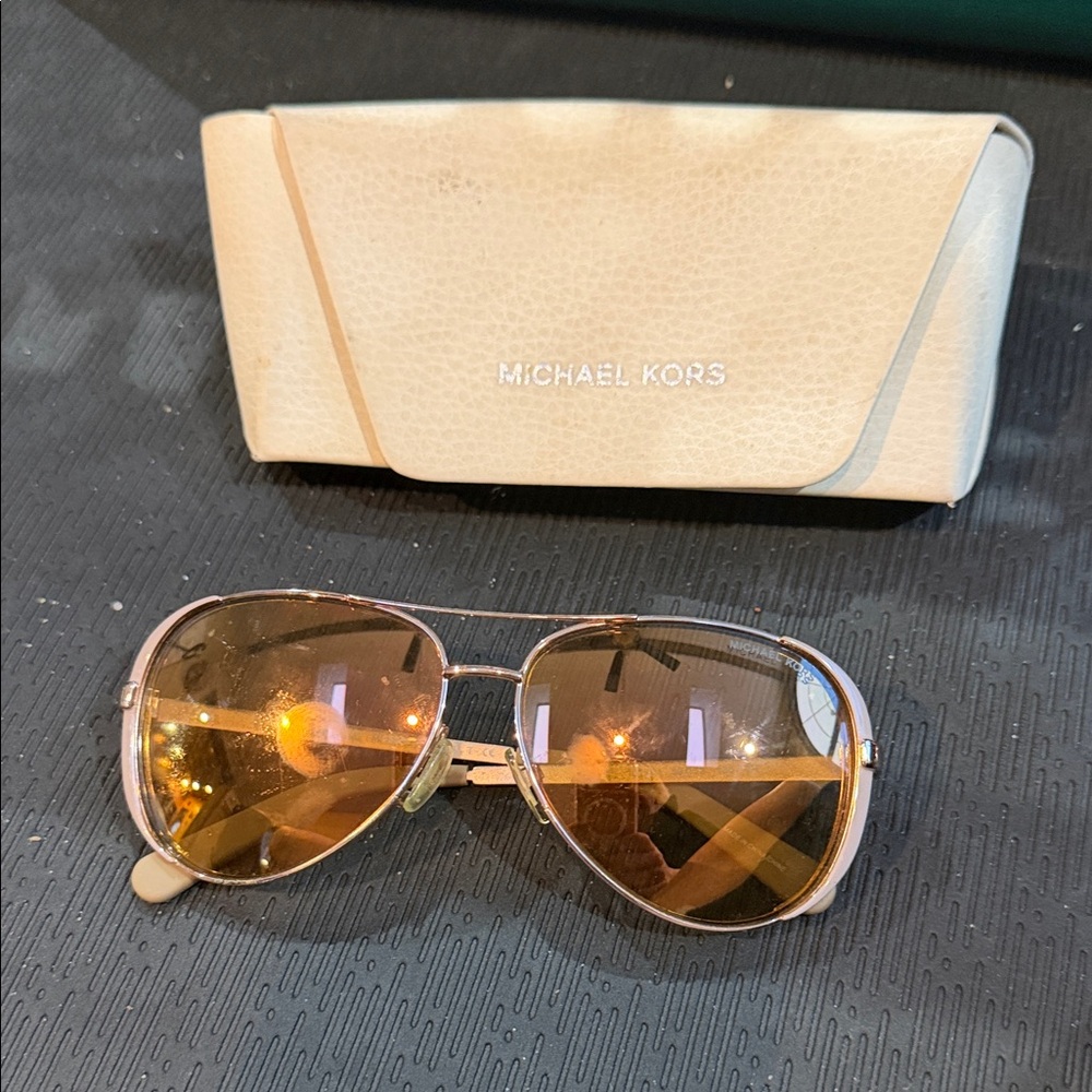 Michael Kors Gold Aviator Sunglasses with Case